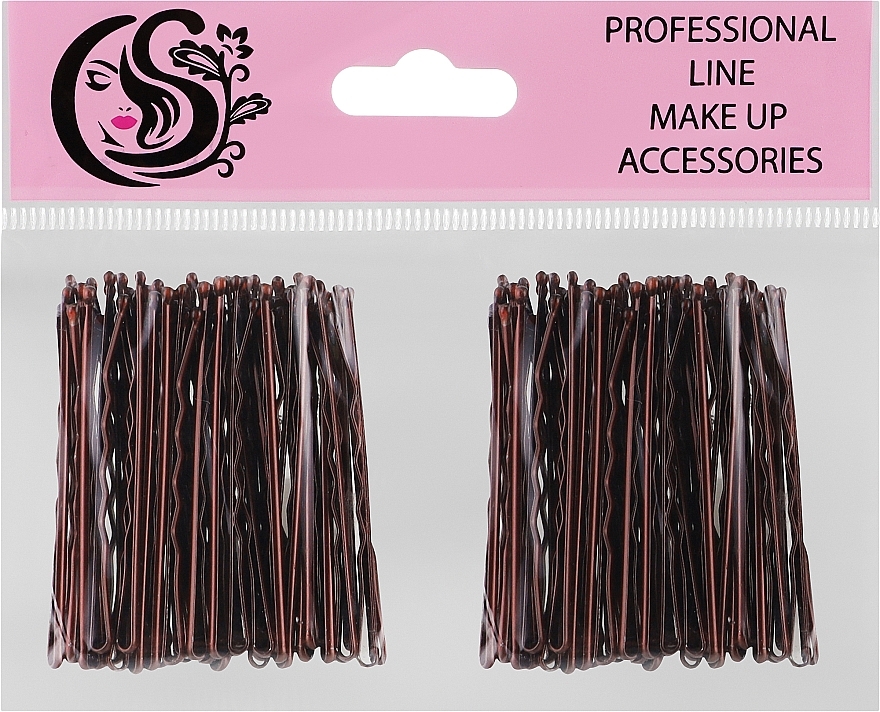 Невидимки для волосся хвилясті з двома кульками металеві 55 мм, коричневі - Cosmo Shop — фото N1