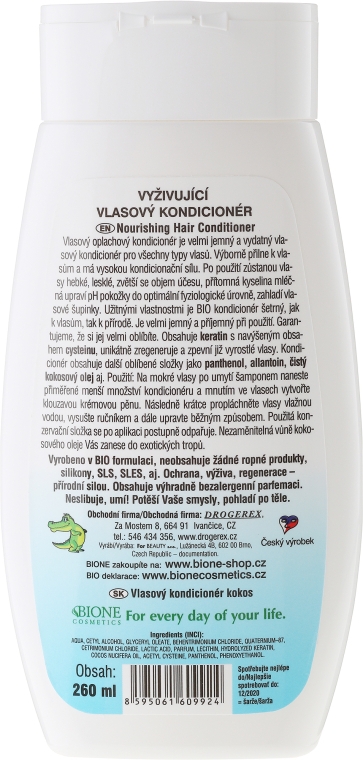 Кондиционер для волос "Кокос" - Bione Cosmetics Coconut Nourishing Conditioner — фото N2