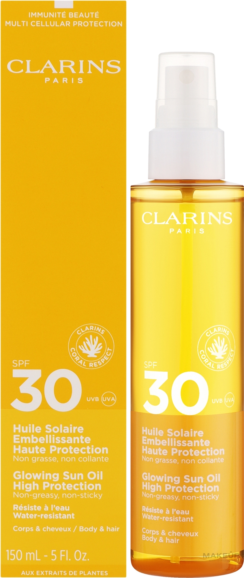 Солнцезащитное масло для тела - Clarins Glowing Sun Oil High Protection SPF 30 — фото 150ml