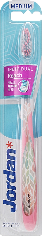 Зубная щетка medium, розовая с узорами - Jordan Individual Reach Toothbrush — фото N1