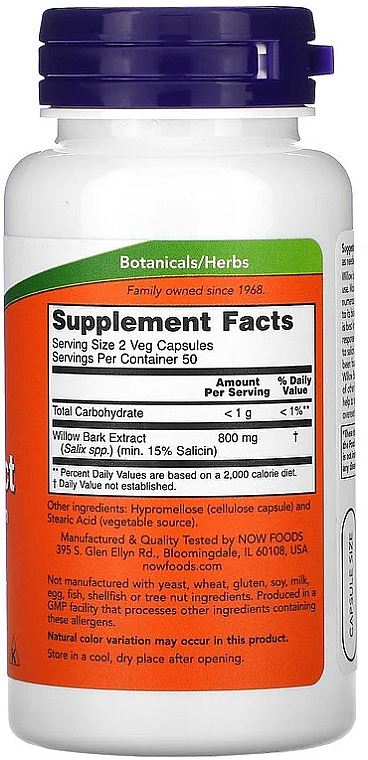 Капсулы "Экстракт коры ивы" 400мг - Now Foods Willow Bark Extract 400mg Capsules — фото N2