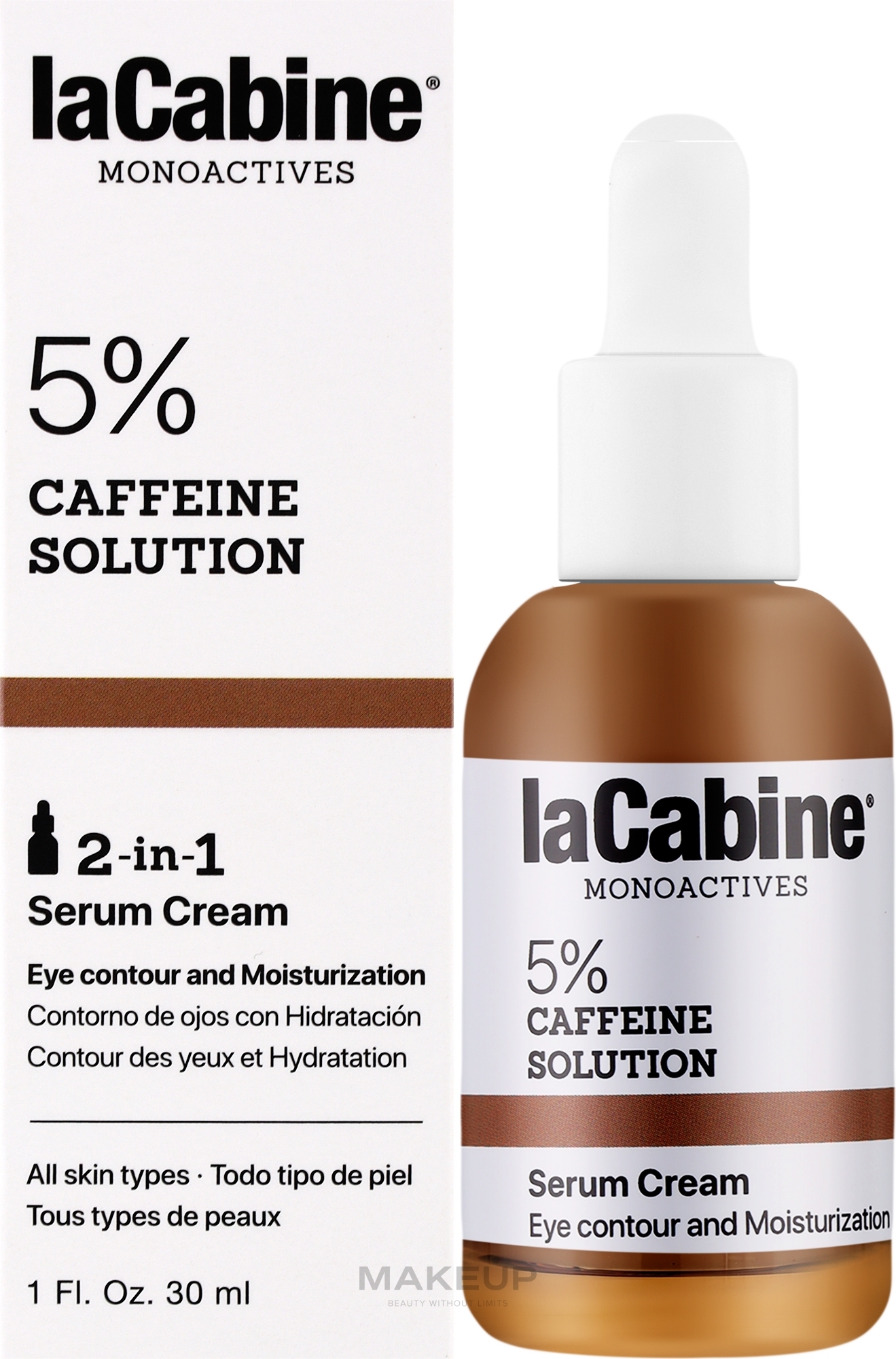 Зволожувальна крем-сироватка для контуру очей проти набряків та темних кіл - La Cabine 5% Caffeine Solution 2 in 1 Serum Cream — фото 30ml