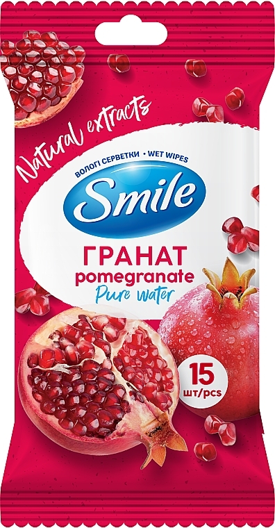 Вологі серветки "Гранат і білий чай", 15шт - Smile Ukraine — фото N1