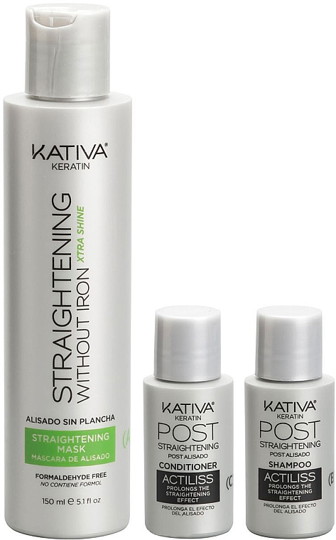 Набор для кератинового выпрямления волос - Kativa Keratin Anti-Frizz Xtra Shine (h/mask/150ml + shmp/30ml + h/cond/30ml) — фото N3