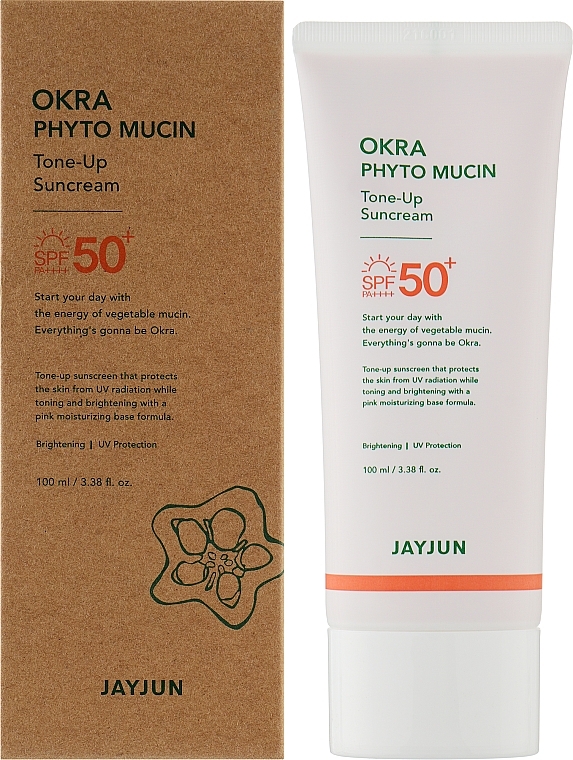 Тонізувальний сонцезахисний крем з муцином та екстрактом окри для обличчя та тіла - Jayjun Okra Phyto Mucin Tone-Up Sunscreen SPF50+ PA++++ — фото N2
