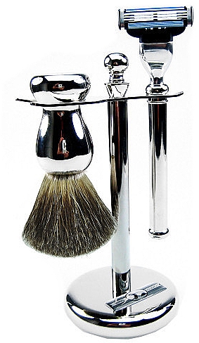 Набор для бритья - Golddachs Pure Badger, Mach3 Metal Chrome (sh/brush + razor + stand) — фото N1