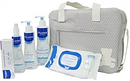 Парфумерія, косметика Набір - Mustela Baby Bag My First Products Grey Set (wipes/25pcs + b/cr/50m + spray/200ml + b/lot/300ml + sh/gel/500ml + bag)