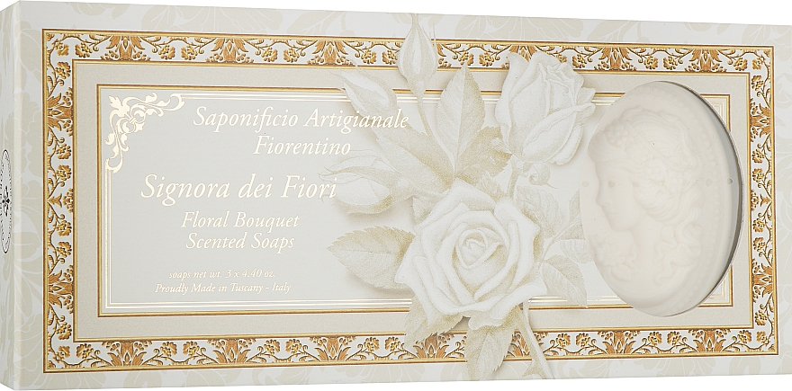 Набор натурального мыла в форме леди "Цветочный букет" - Saponificio Artigianale Fiorentino Floral Bouquet Soap (soap/3pcsx125g) — фото N1