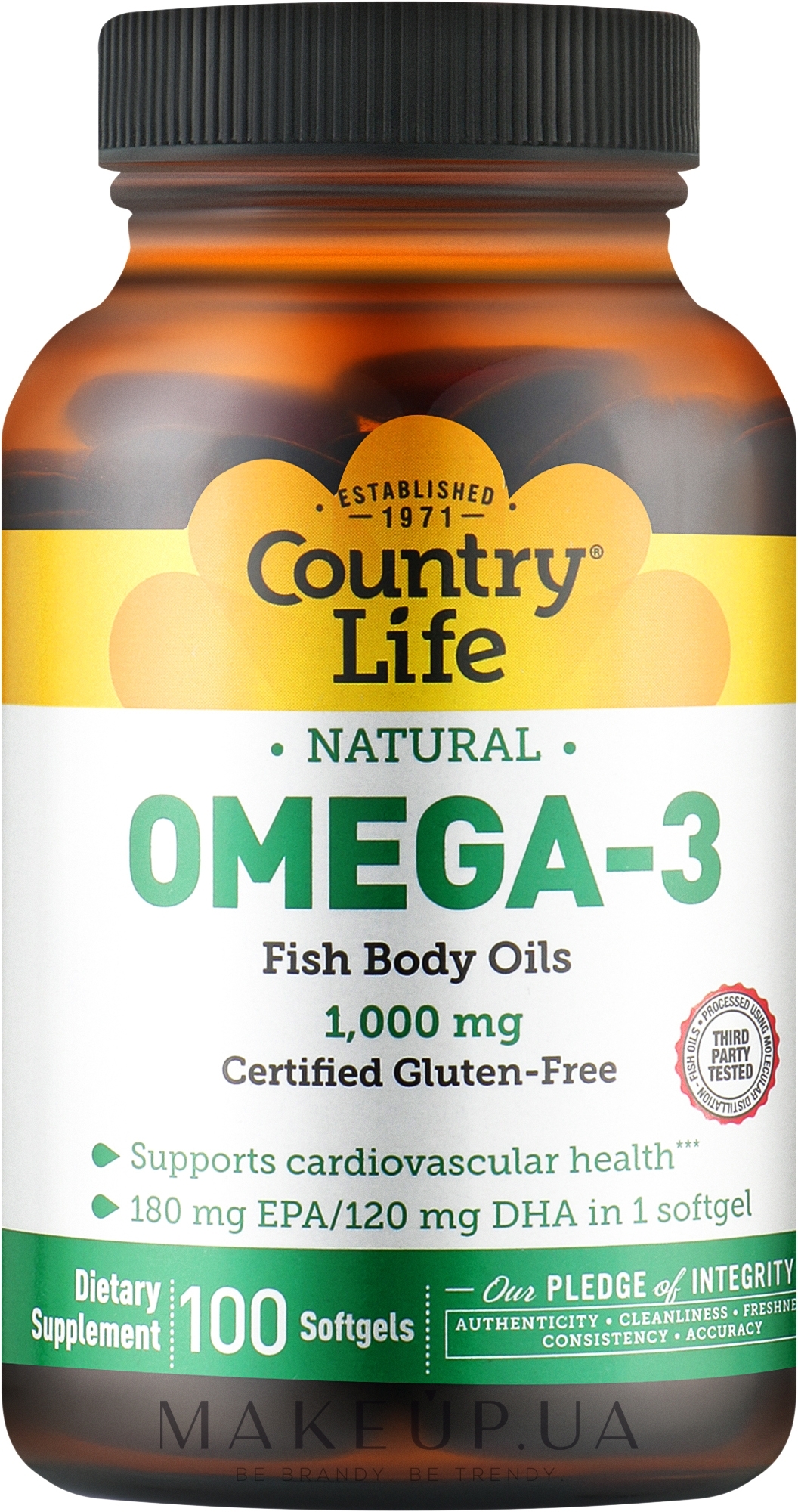 Харчова добавка "Омега-3" - Country Life Omega 3 Fish Body Oil — фото 100шт