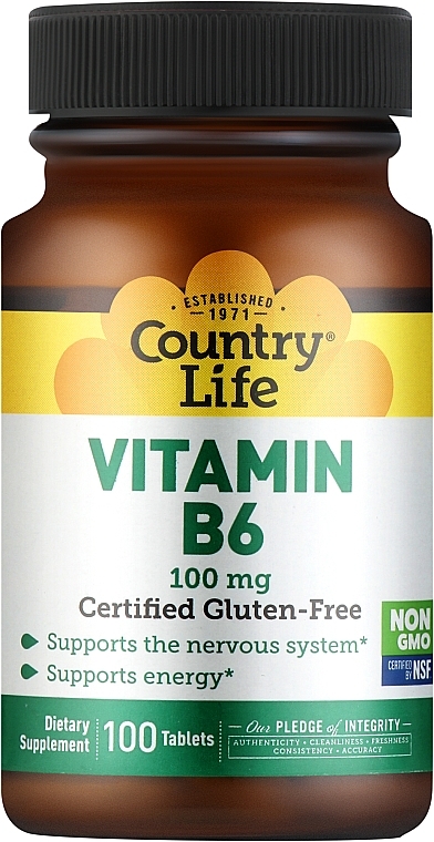 Витамин В6, 100 мг - Country Life Vitamin B6 100 mg — фото N1