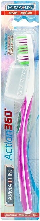 Зубна щітка з ковпачком, фуксія - Farma Line Action 360 — фото N1