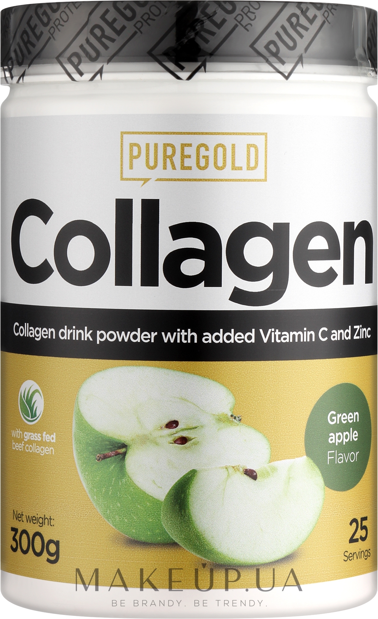 Коллаген с витамином С и цинком, зеленое яблоко - PureGold Collagen Marha — фото 300g