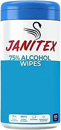 Салфетки влажные дезинфицирующие, 80 шт. - Janitex 75% Alcohol Wipes — фото N1