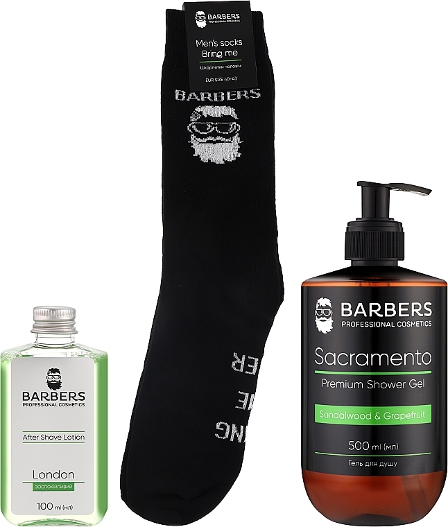 Подарочный новогодний набор для мужчин - Barbers Mens Set Sandalwood & Grapefruit (sh/gel/500ml + aft/sh/lot/100ml + socks/2pcs) — фото N2