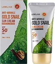 Солнцезащитный крем для лица с муцином улитка - Lebelage Anti-Wrinkle Gold Snail Sun Cream SPF50+/PA+++ — фото N2