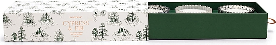Набір - Paddywax Cypress & Fir Ribbed Mercury Glass Boxed Gift Set (cabdle/3x56g) — фото N1