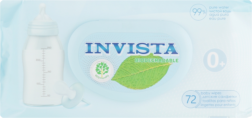 Детские влажные салфетки, 72 шт. - Invista Products For Baby Biodegradable