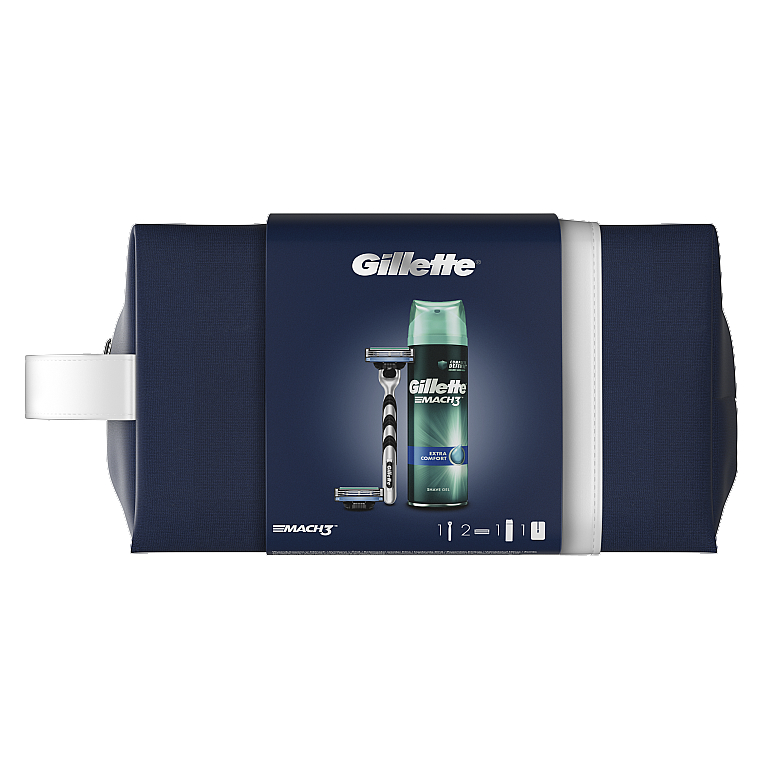 Набор - Gillette Mach 3 Extra Comfort (sh/gel/200ml + razor/1pc + blade/2pcs + bag/1pc) — фото N1