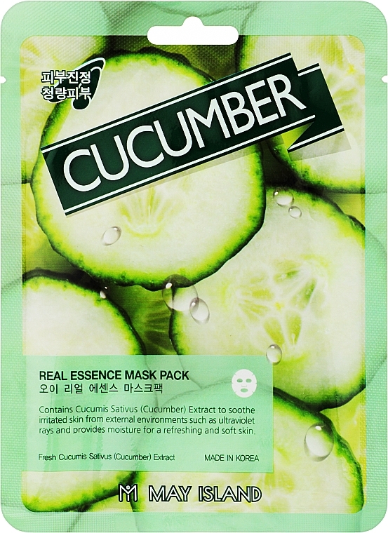Маска для обличчя тканинна з огірком - May Island Real Essence Cucumber Mask Pack