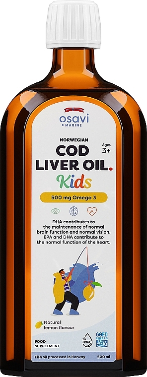 Пищевая добавка в виде масла печени трески с ароматом лимона для детей - Osavi Cod Liver Oil Kids 500 Mg Omega 3 — фото N1