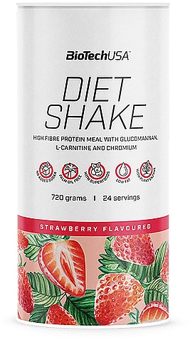 Протеиновый коктейль "Клубника" - BioTechUSA Diet Shake Strawberry Hight Fiber Protein Meal — фото N1