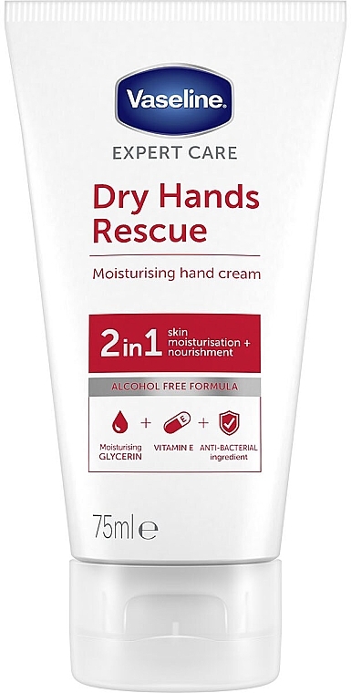 Антибактеріальний крем для рук - Vaseline Expert Care Dry Hands Rescue 2in1 Moisturising Hand Cream — фото N1