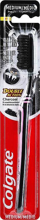 Зубная щетка средней жесткости "Древесный уголь", сиренево-черная - Colgate Double Action Charcoal Medium Toothbrush — фото N1