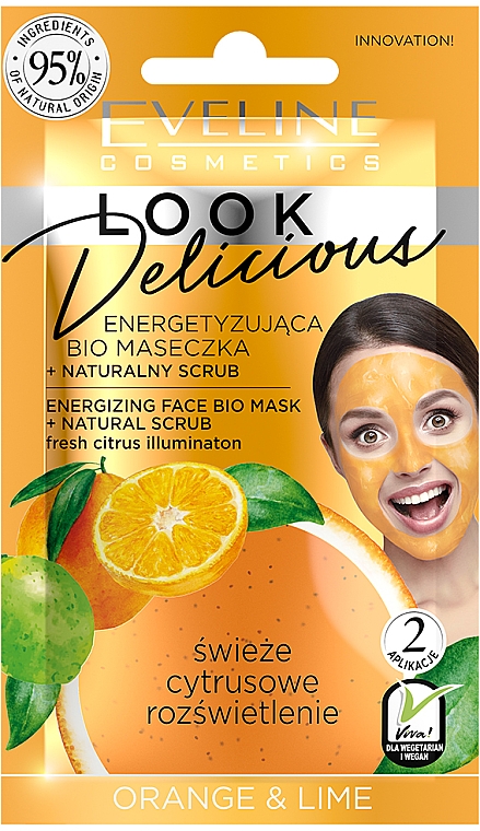 Энергетическая маска для лица "Апельсин и лайм" - Eveline Cosmetics Look Delicious Face Bio Mask