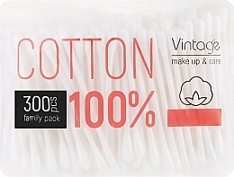 Парфумерія, косметика Ватні палички в поліетиленовій упаковці, 300шт - Vintage 100% Cotton