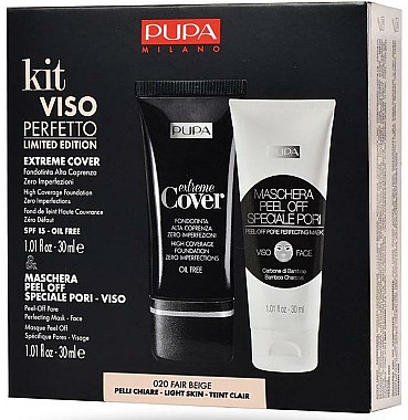 Набір - Pupa Kit Viso Perfetto Extreme Cover Foundation And Shachet Mask Peel-Off Pore Perfecting Mask — фото N1
