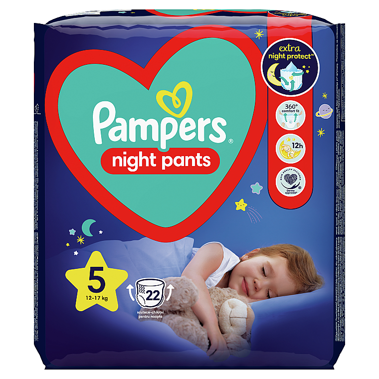 Подгузники-трусики ночные Night Pants Размер 5 (12-17 кг), 22 шт - Pampers — фото N2