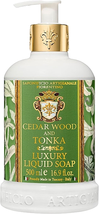 Натуральное жидкое мыло "Кедр и бобы тонка" - Saponificio Artigianale Fiorentino Cedar Wood And Tonka Luxury Liquid Soap — фото N1