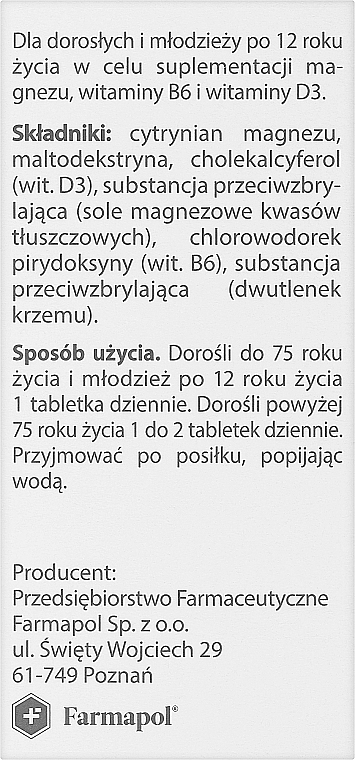 Пищевая добавка "Asmag B6 Max D3", таблетки - Farmapol — фото N2