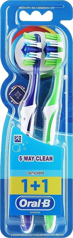 Набір зубних щіток "Комплекс П'ятистороннє чищення", 40 середня, салатова + синя - Оral-B Сomplete 5 Way Clean