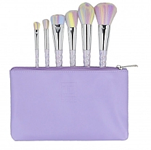 Парфумерія, косметика Набір з 6 пензлів для макіяжу + сумка, фіолетовий - ILU Brush Set