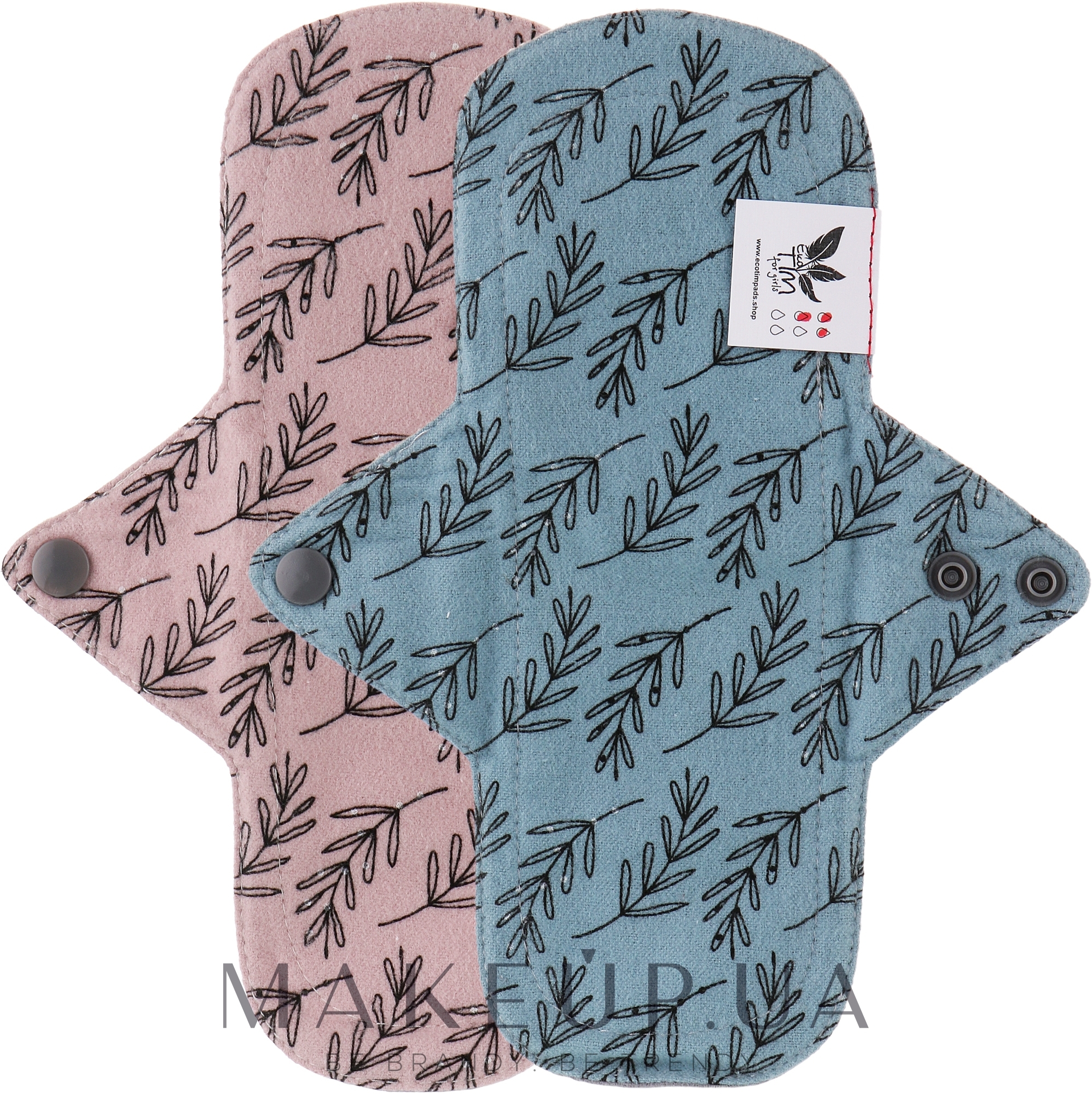 Многоразовая прокладка для менструации "Flannel", нормал, 3 капли, листья акации на розовом, листья акации на серо-синем - Ecotim For Girls — фото 2шт