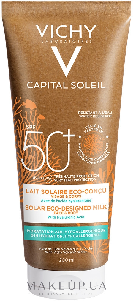 Солнцезащитное увлажняющее молочко для кожи лица и тела - Vichy Capital Soleil Solar Eco-Designed Milk SPF 50+ — фото 200ml