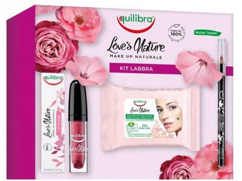 Набір - Equilibra Love's Nature Make Up (lip/pencil/1.8g + lip/gloss/3ml + wipes/15pc) — фото N1