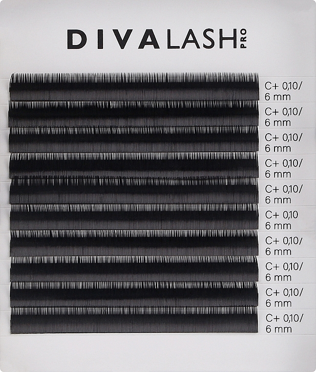 Вії для нарощування C+ 0.10 (6 мм), 10 ліній - Divalashpro — фото N1