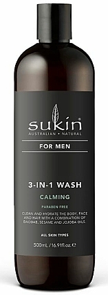 Мужской гель для мытья тела и волос 3 в 1 "Calming" - Sukin For Men 3-in-1 Wash — фото N1