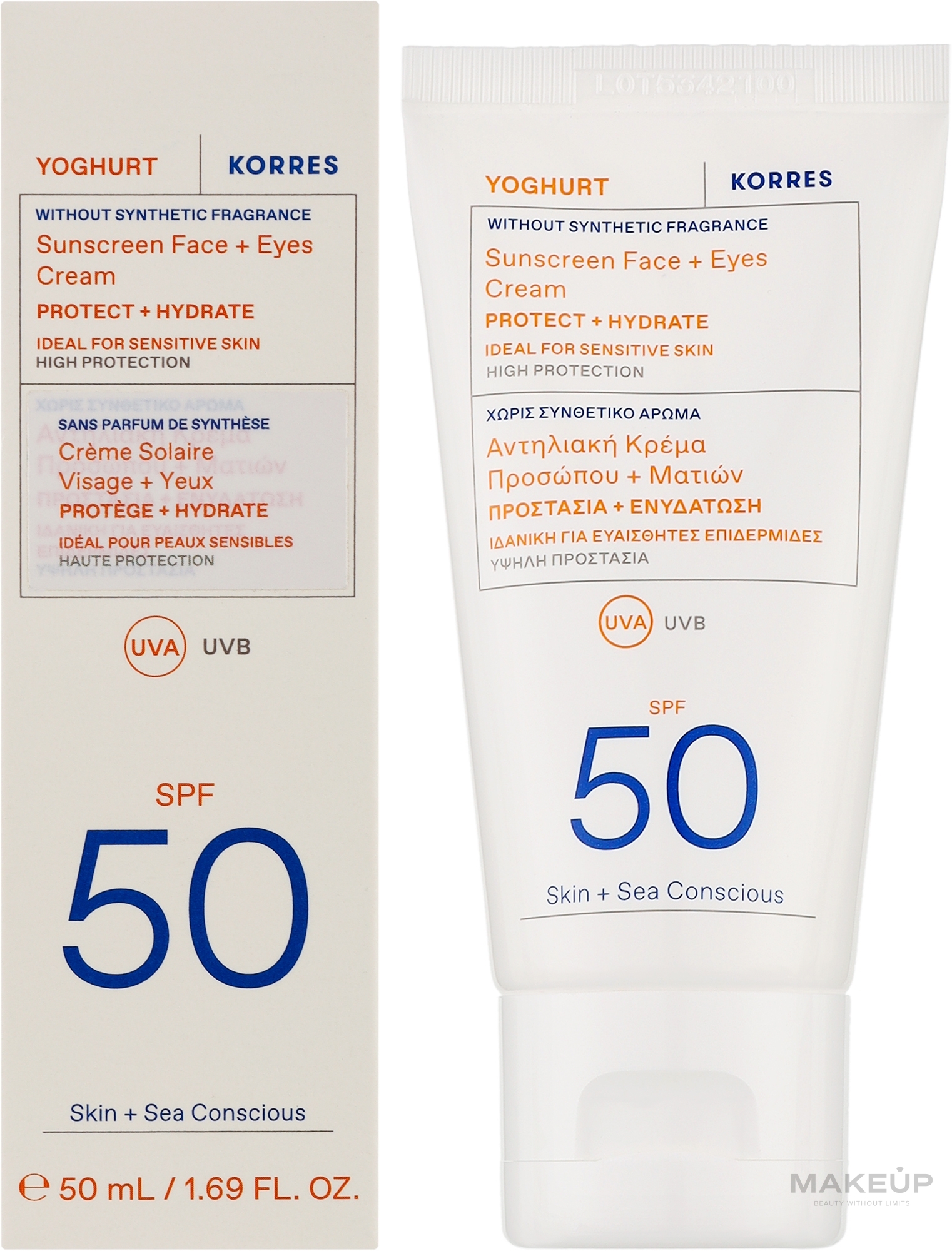 Солнцезащитный крем для лица - Korres Yoghurt Sunscreen Face & Eyes Cream SPF50 — фото 50ml