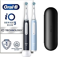 Набор электрических зубных щеток, черная и голубая + футляр - Oral-B iO Series 3 Duo — фото N1