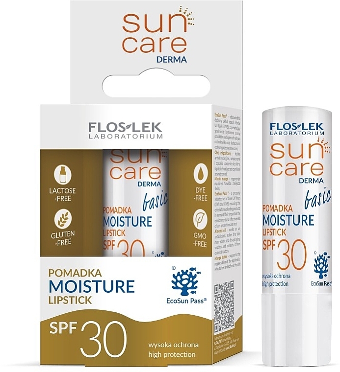 Сонцезахисний бальзам для губ - Floslek Sun Care Derma Basic Moisture Lipstick SPF 30 — фото N1