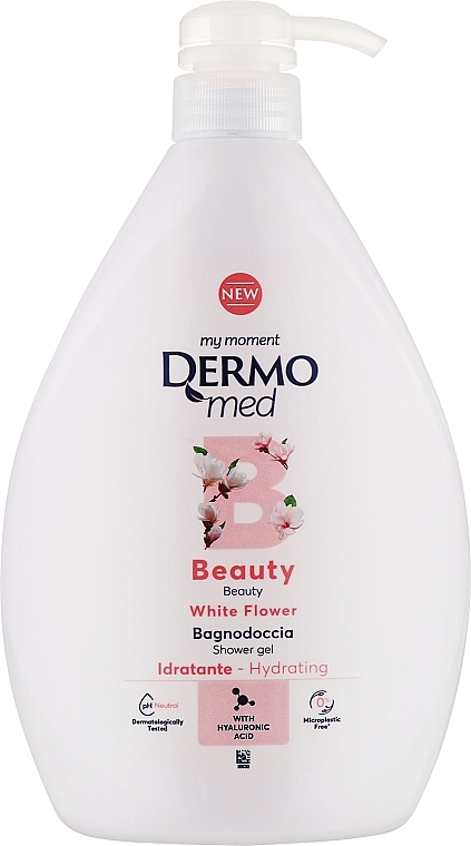 Гель для душу "Біла квітка", з дозатором - DermoMed Beauty White Flower Shower Gel — фото N1