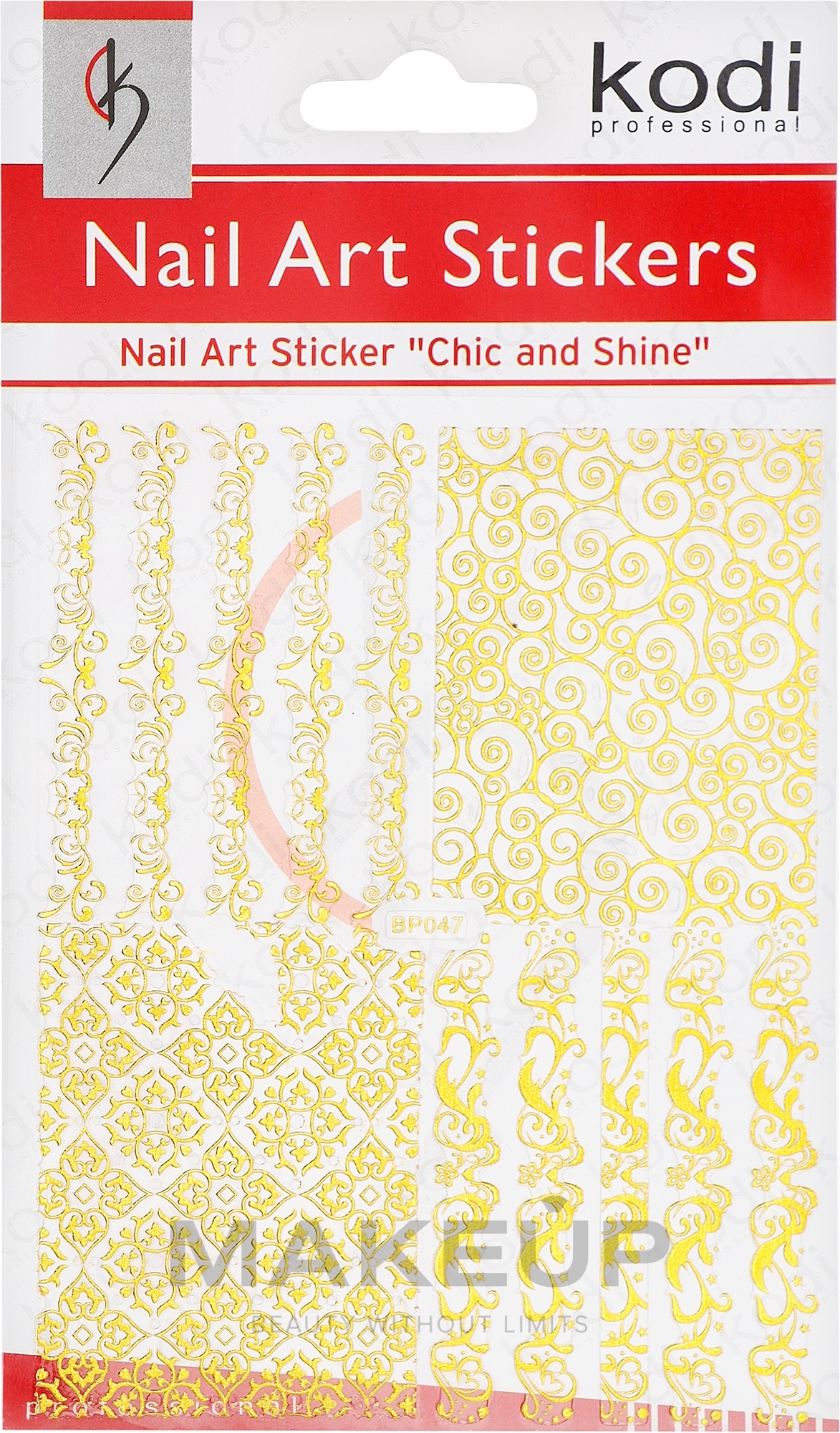 Наклейка для дизайна ногтей - Kodi Professional Nail Art Stickers BP047 — фото Gold