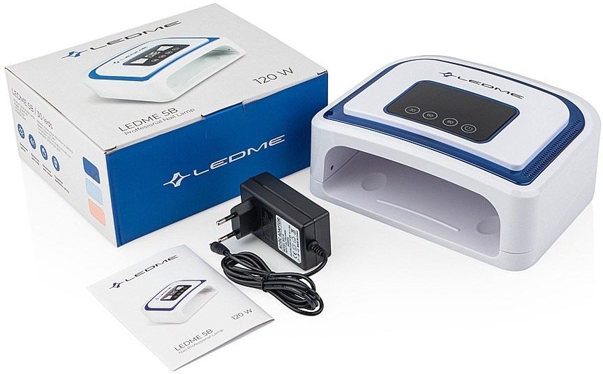 Лампа для манікюру LED+UV 120W, з акумулятором, біла з синім - LEDME 5В Blue — фото N4