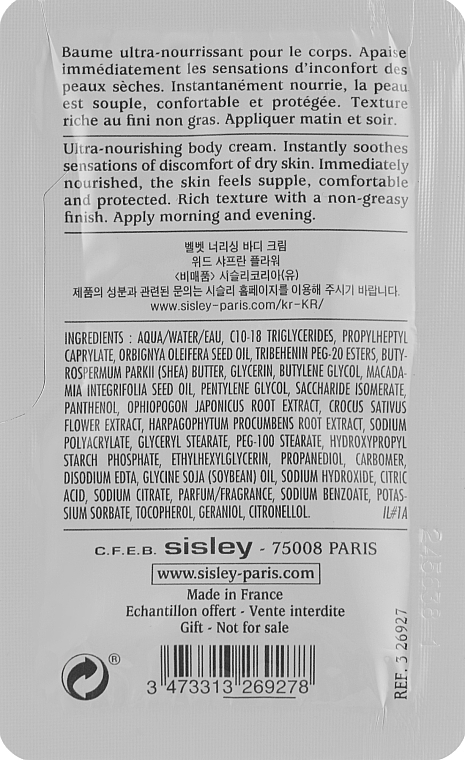 Крем для тіла - Sisley Velvet Nourishing Body Cream With Saffron Flowers (пробник) — фото N2
