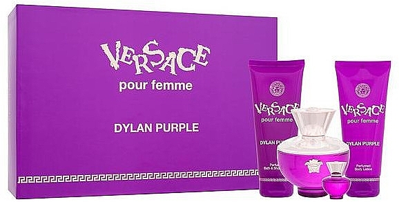 Versace Dylan Purple - Набір (edp/100ml  + edp/5ml + sh/gel/50ml + sh/gel/100ml + b/lot/10ml) — фото N1