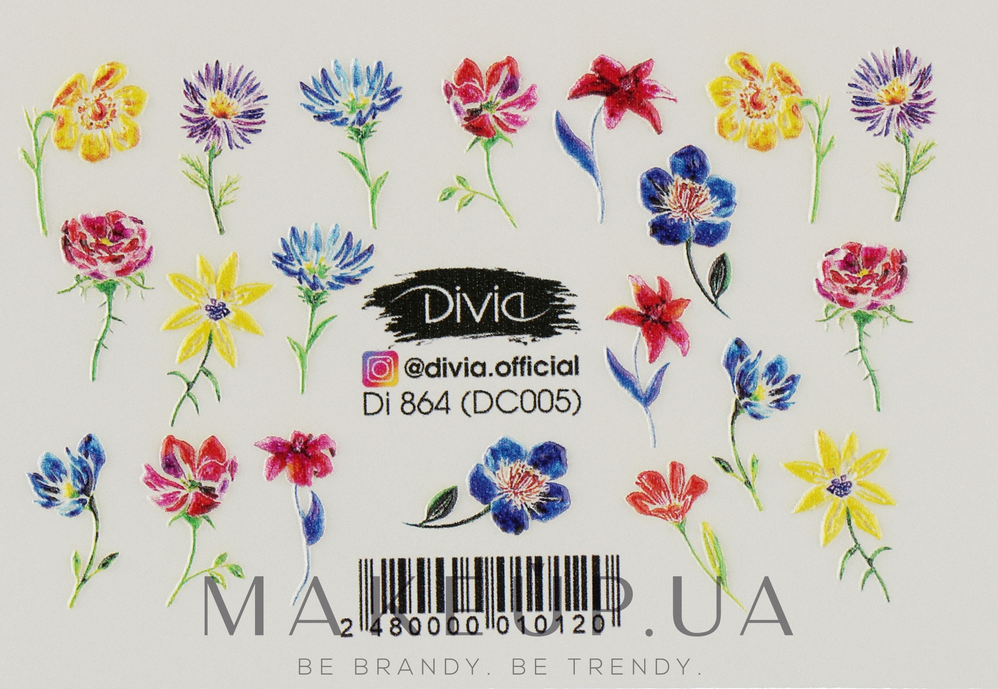 Наклейки для ногтей "3D" цветные, Di864 - Divia Colour nail stickers "3D", Di864 — фото DC005