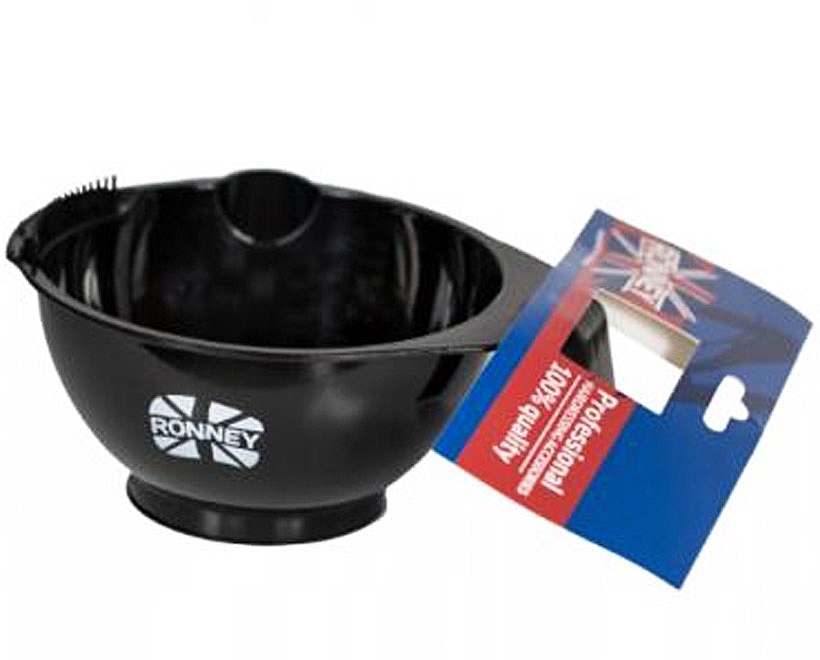 Миска для фарби з ручкою та зубчиками, 300 мл, чорна - Ronney Professional Tinting Bowl With Rubber — фото N1